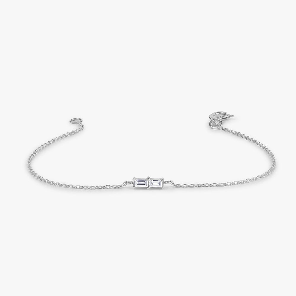 Double Baguette Diamond Bracelet | 14K Gold Geometric Bracelet | Modern Wedding Gift for Her