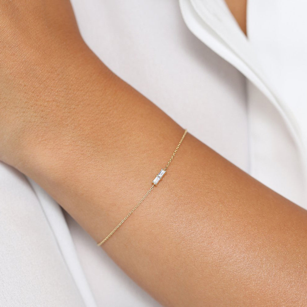 Double Baguette Diamond Bracelet | 14K Gold Geometric Bracelet | Modern Wedding Gift for Her