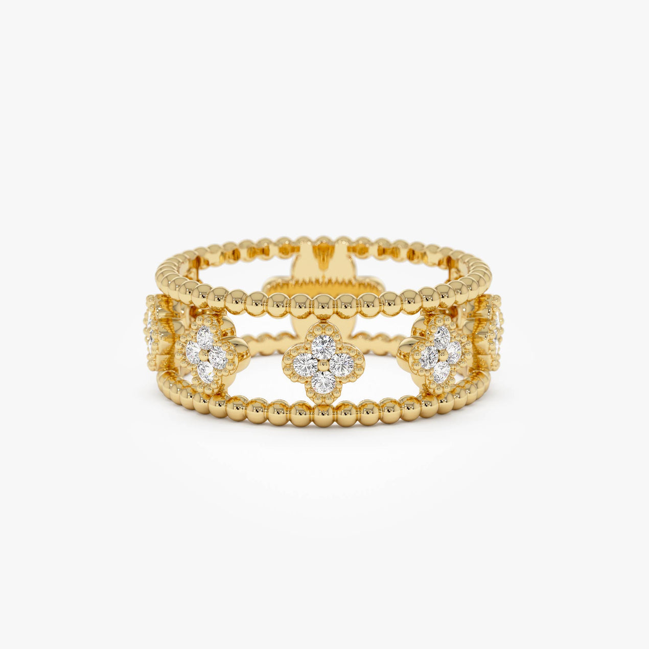 14k Double Band Diamond Clover Ring