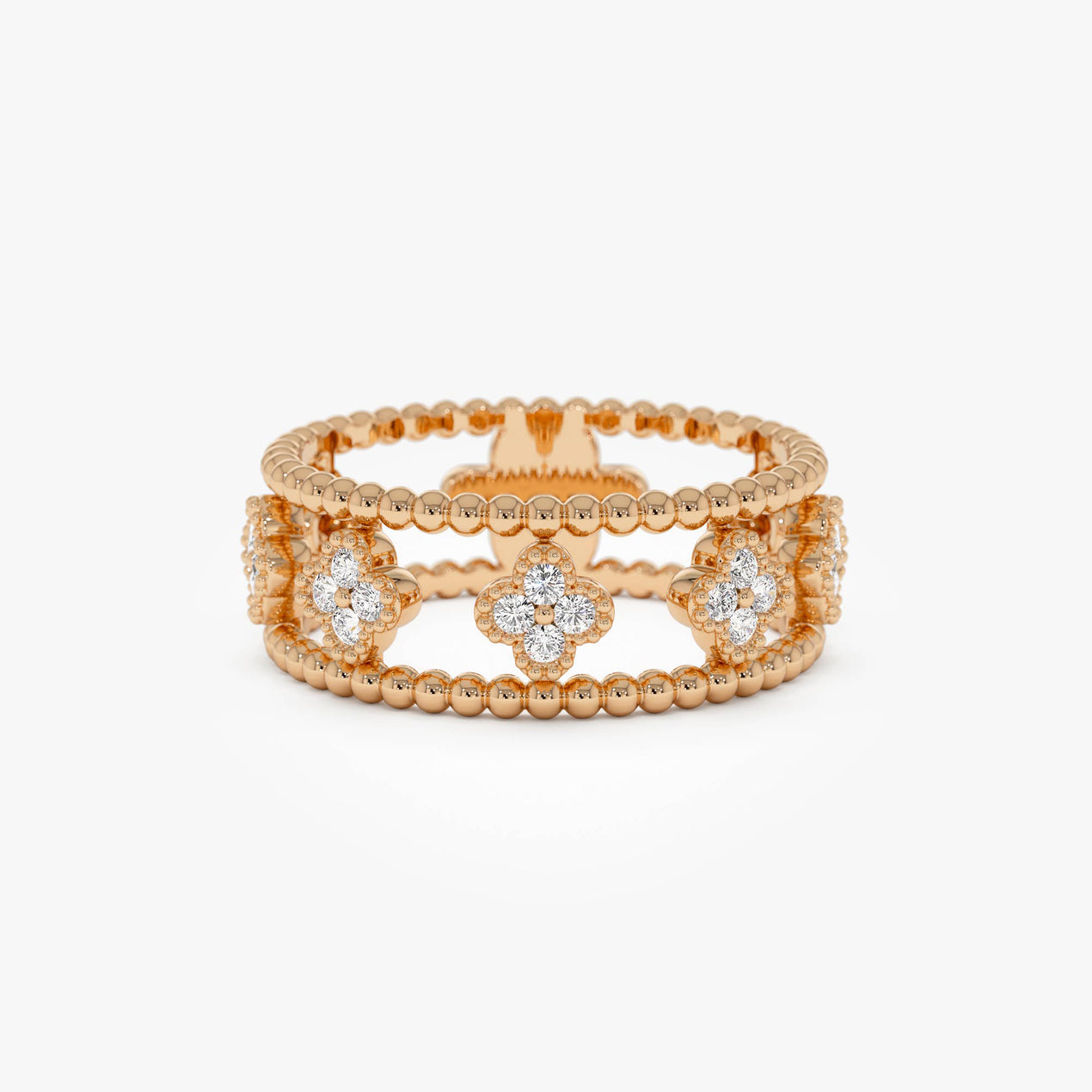 14k Double Band Diamond Clover Ring