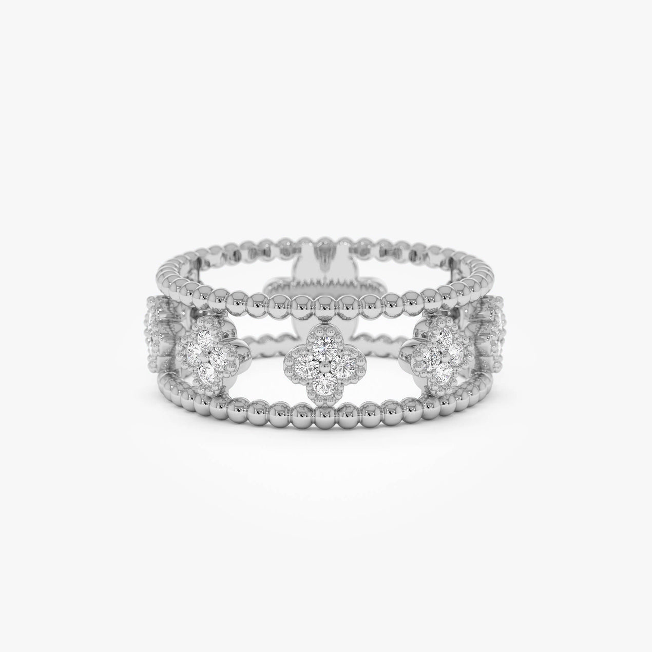 14k Double Band Diamond Clover Ring