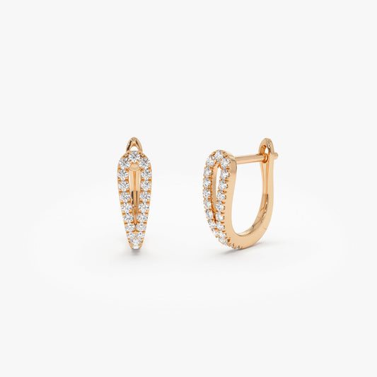 Double Diamond Mini Hoop Earrings | 14K Gold Stackable Small Hoops | Everyday Luxury Earrings for Women