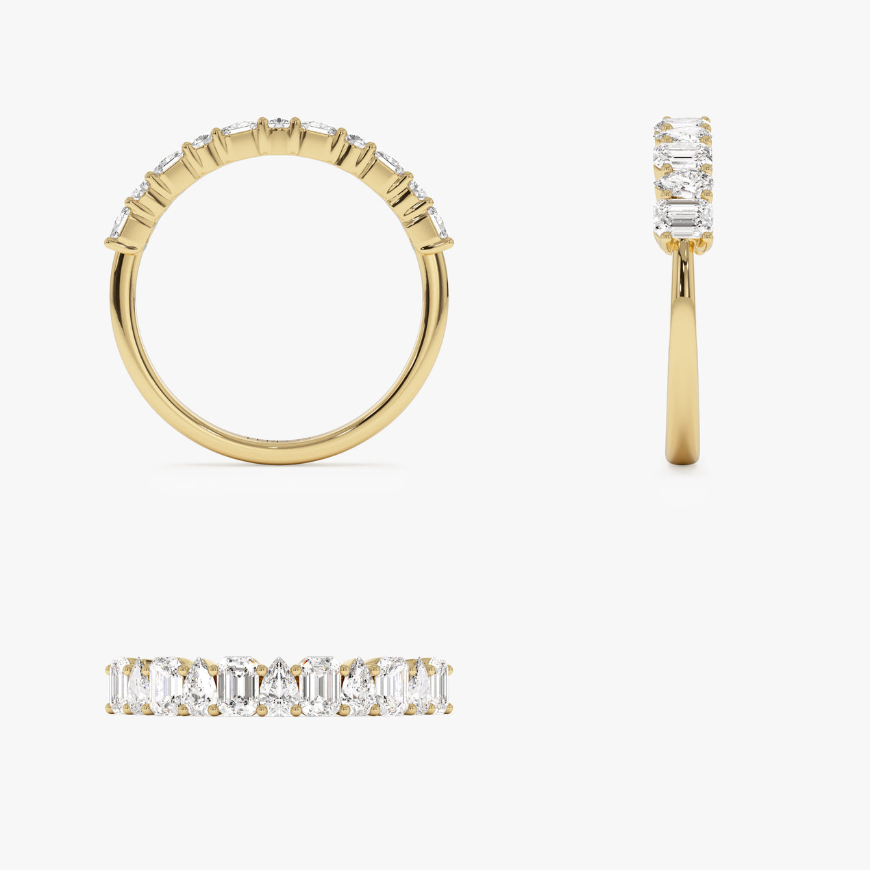 Emerald and Pear Diamond Ring | Mixed Cut Diamonds | 14k Gold Statement Ring | Unique Engagement Ring