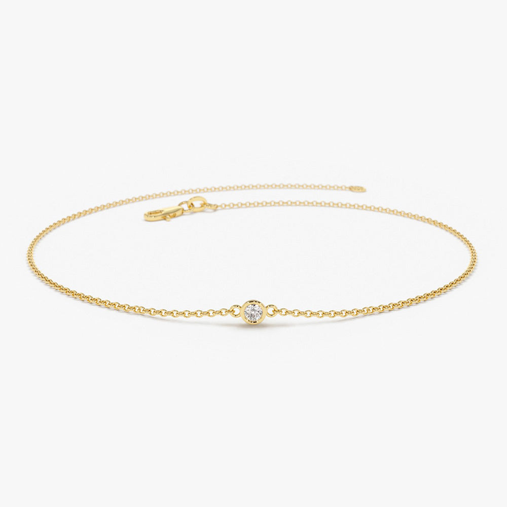 Bezel Set Solitaire Diamond Bracelet | 14K Gold Single Stone Jewelry | Secure Setting Everyday Bracelet