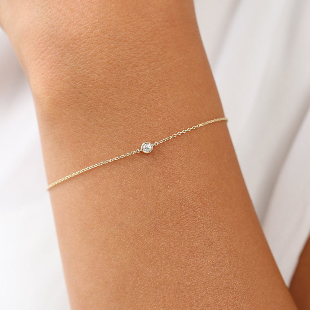 Bezel Set Solitaire Diamond Bracelet | 14K Gold Single Stone Jewelry | Secure Setting Everyday Bracelet