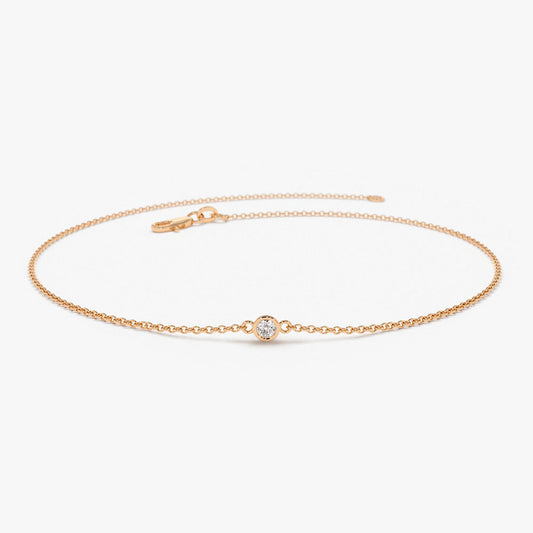 Bezel Set Solitaire Diamond Bracelet | 14K Gold Single Stone Jewelry | Secure Setting Everyday Bracelet