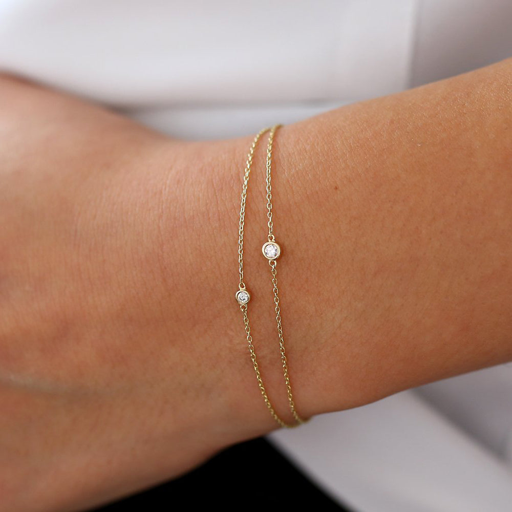 Bezel Set Solitaire Diamond Bracelet | 14K Gold Single Stone Jewelry | Secure Setting Everyday Bracelet
