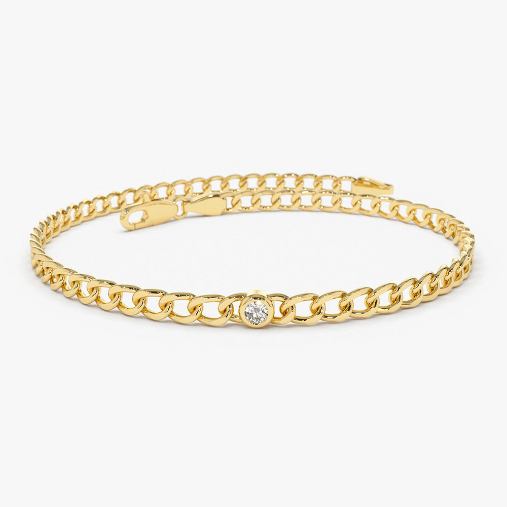 Cuban Link Diamond Bracelet | 14K Gold Bezel Set Pendant | Bold Statement Jewelry for Men & Women