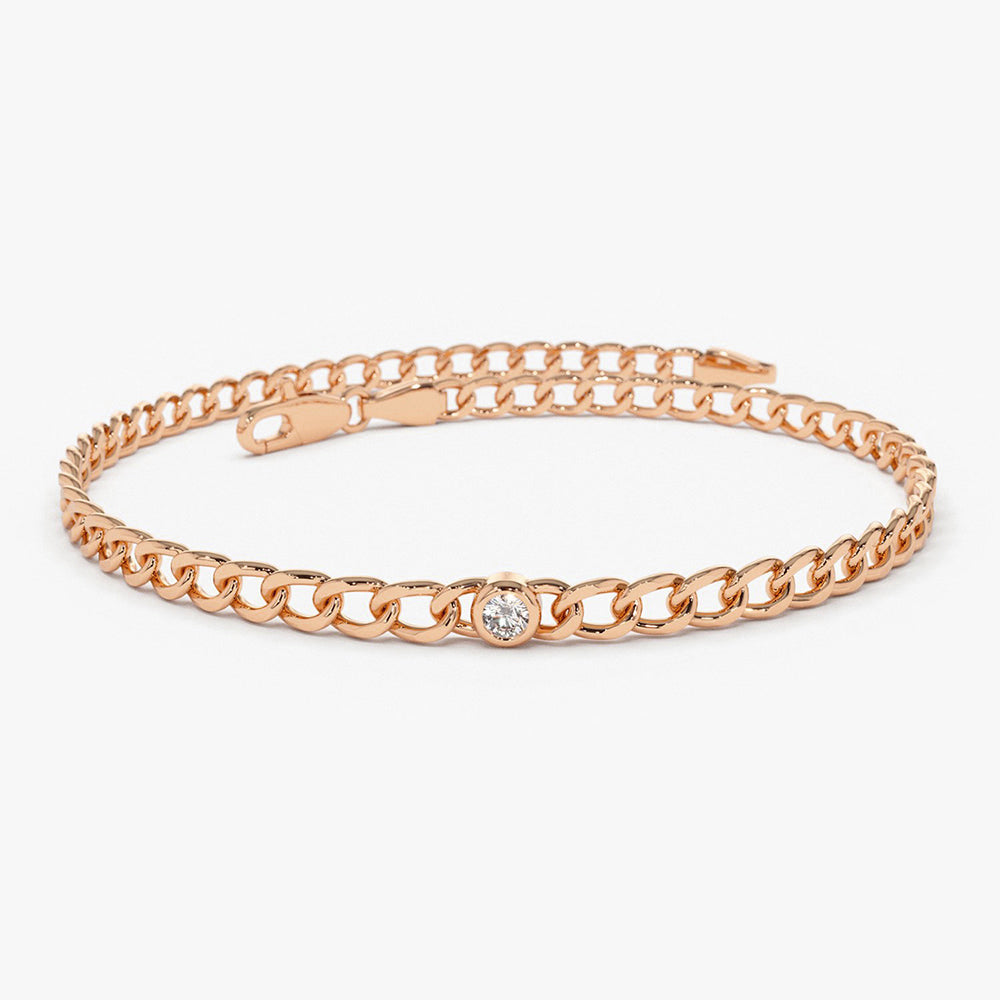 Cuban Link Diamond Bracelet | 14K Gold Bezel Set Pendant | Bold Statement Jewelry for Men & Women