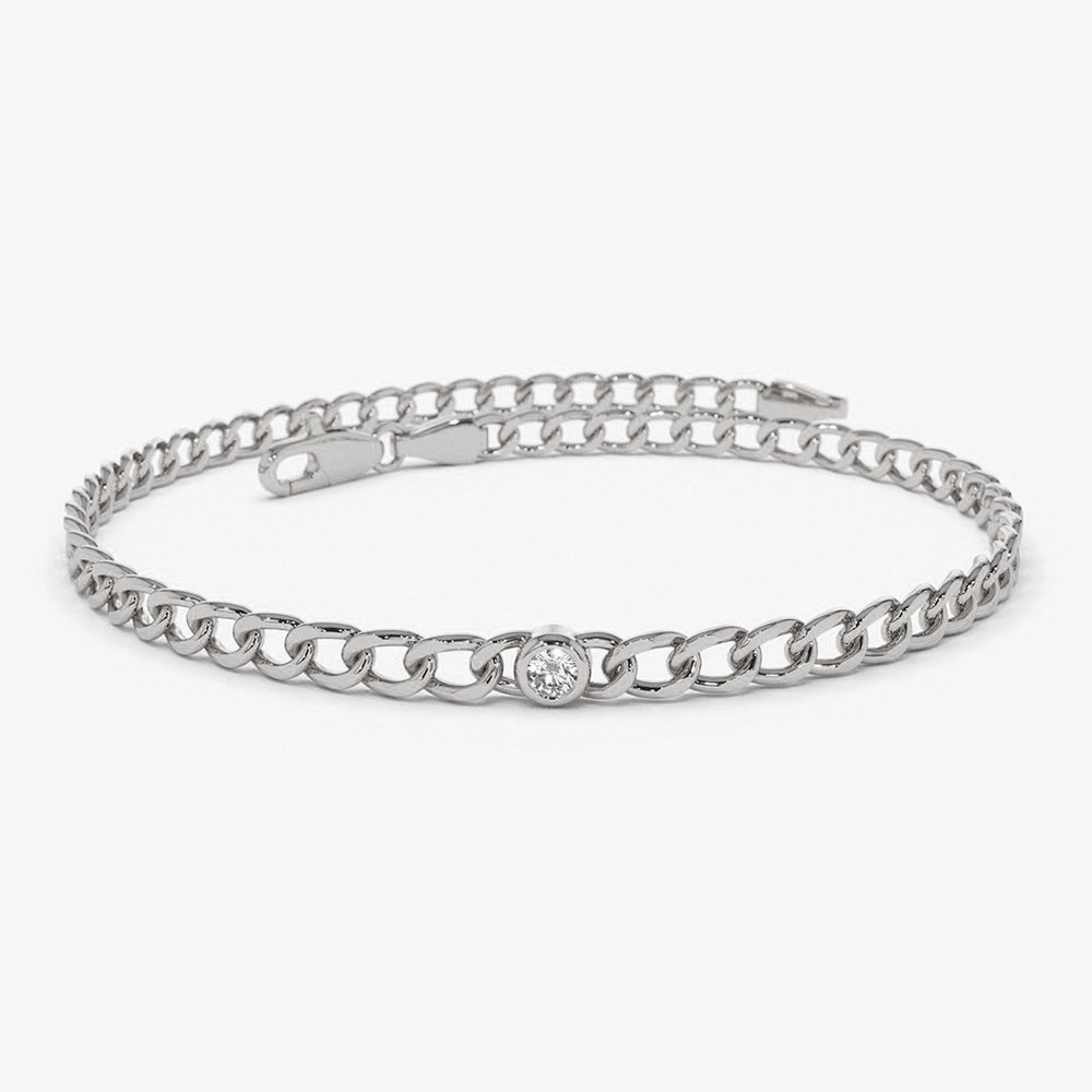 Cuban Link Diamond Bracelet | 14K Gold Bezel Set Pendant | Bold Statement Jewelry for Men & Women