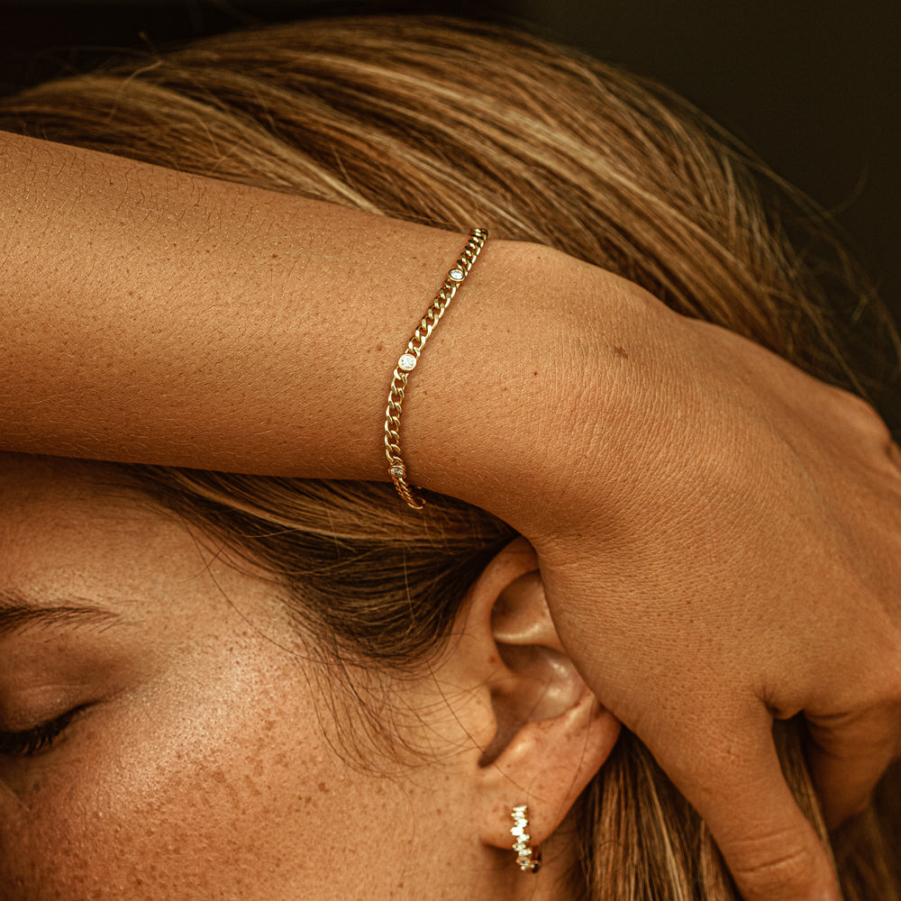 Cuban Link Diamond Bracelet | 14K Gold Bezel Set Pendant | Bold Statement Jewelry for Men & Women
