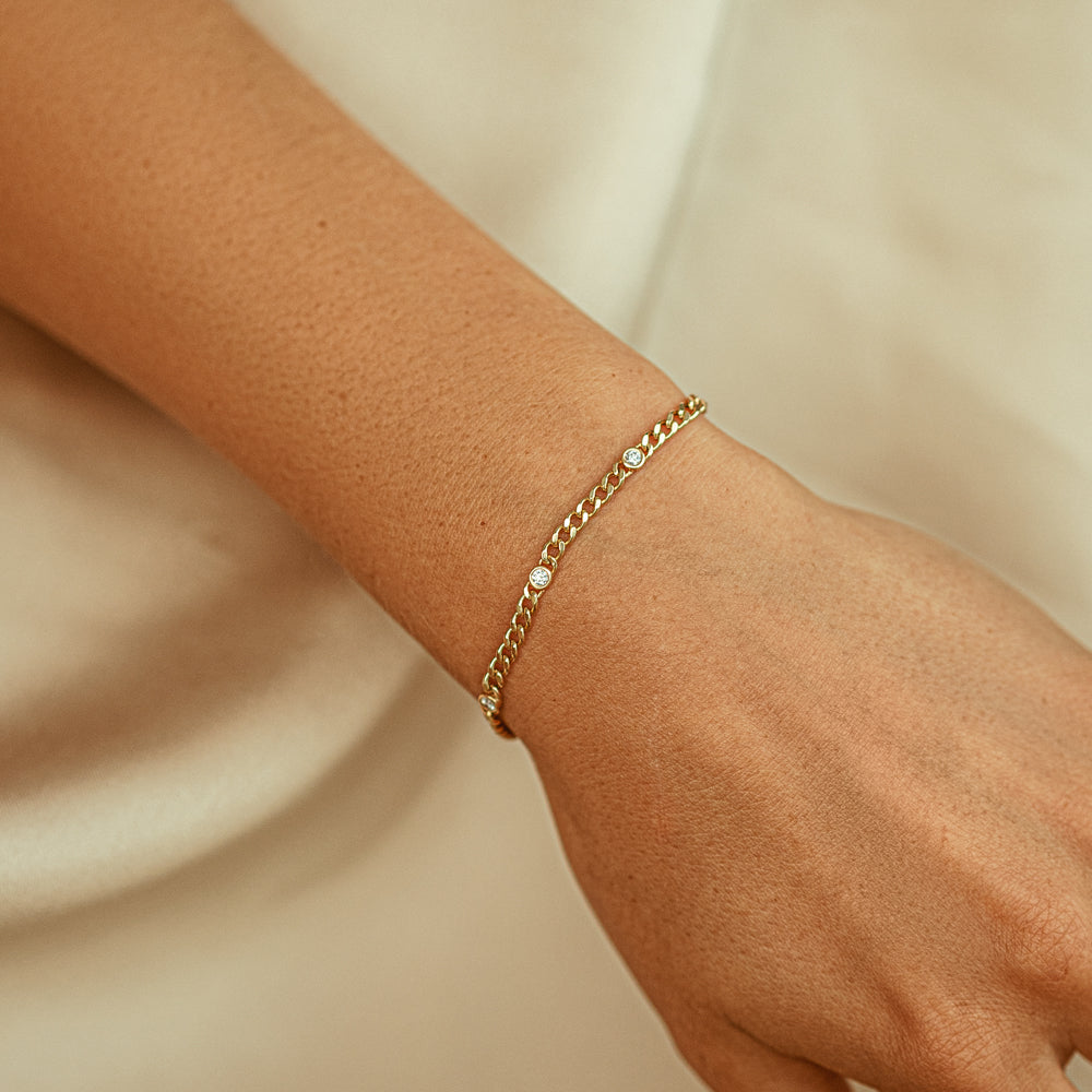 Cuban Link Diamond Bracelet | 14K Gold Bezel Set Pendant | Bold Statement Jewelry for Men & Women