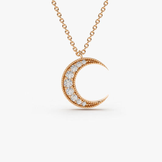 Crescent Moon Diamond Necklace | 14K Gold Celestial Magic Jewelry | Minimalist Moon Phase Stackable Pendant