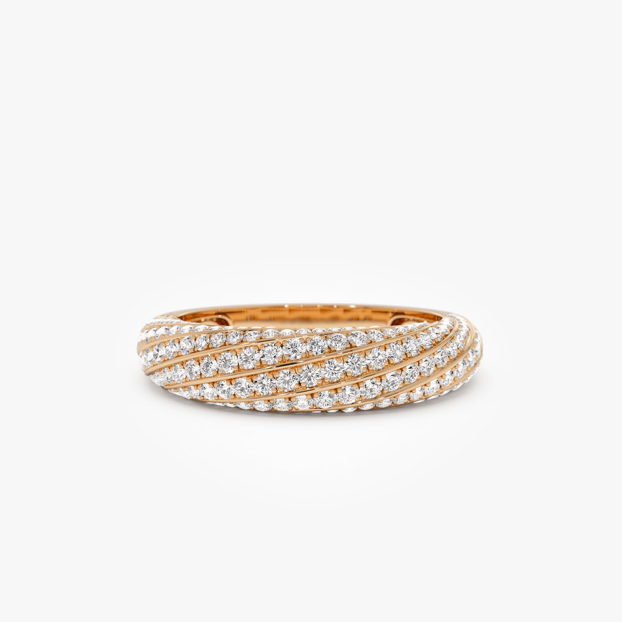 Twist Design Pave Diamond Ring | 14k Gold Stackable Statement Ring | Micro-Pave Full Circle Band | Gift for Her
