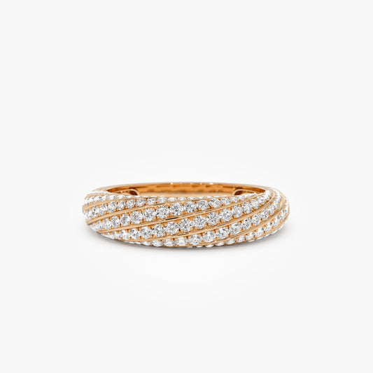 Twist Design Pave Diamond Ring | 14k Gold Stackable Statement Ring | Micro-Pave Full Circle Band | Gift for Her