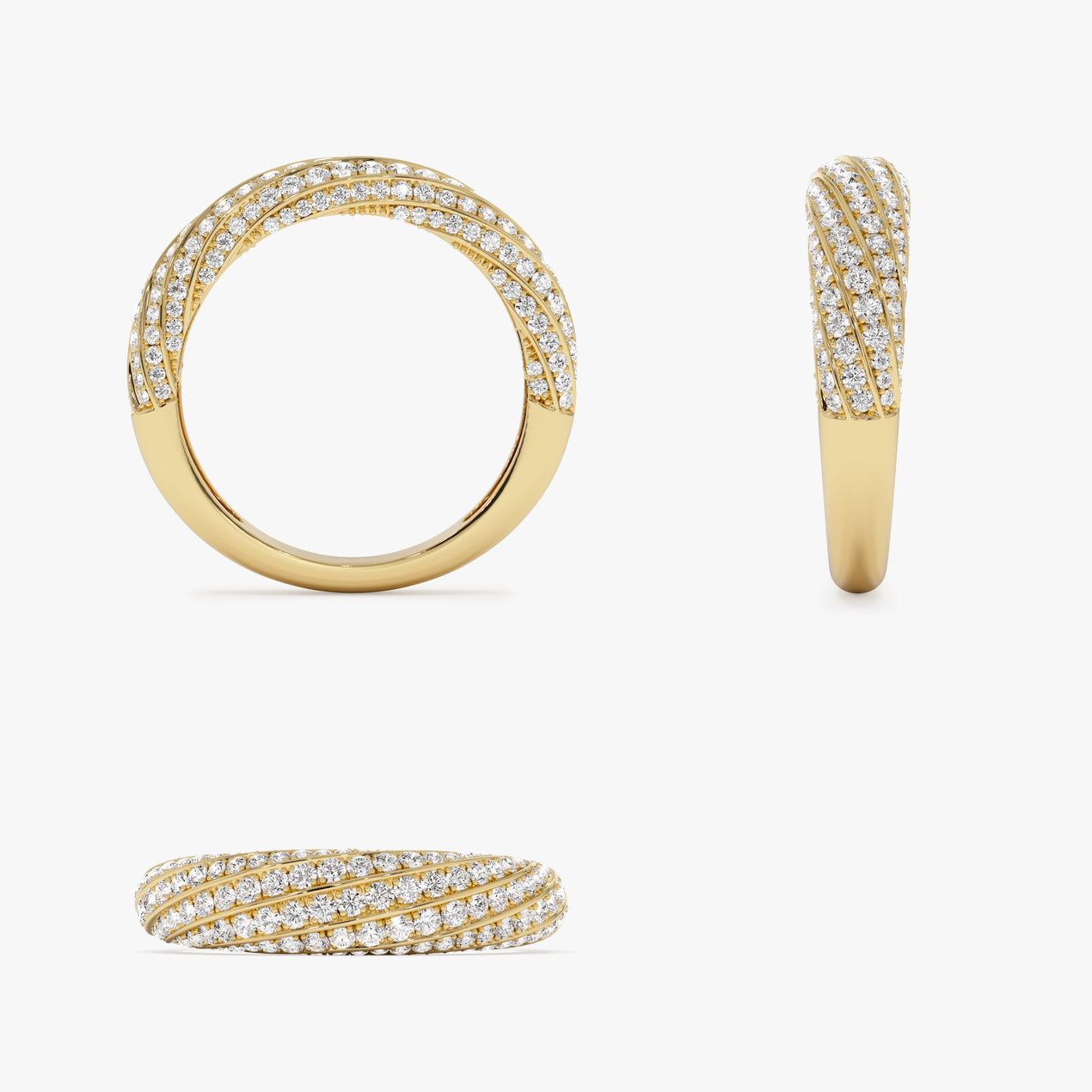 Twist Design Pave Diamond Ring | 14k Gold Stackable Statement Ring | Micro-Pave Full Circle Band | Gift for Her