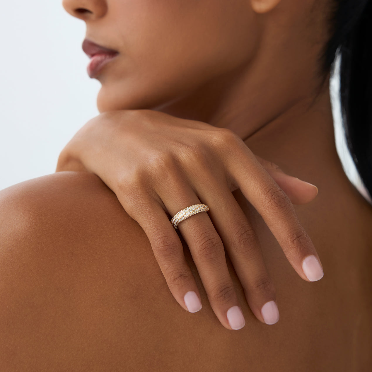 Twist Design Pave Diamond Ring | 14k Gold Stackable Statement Ring | Micro-Pave Full Circle Band | Gift for Her