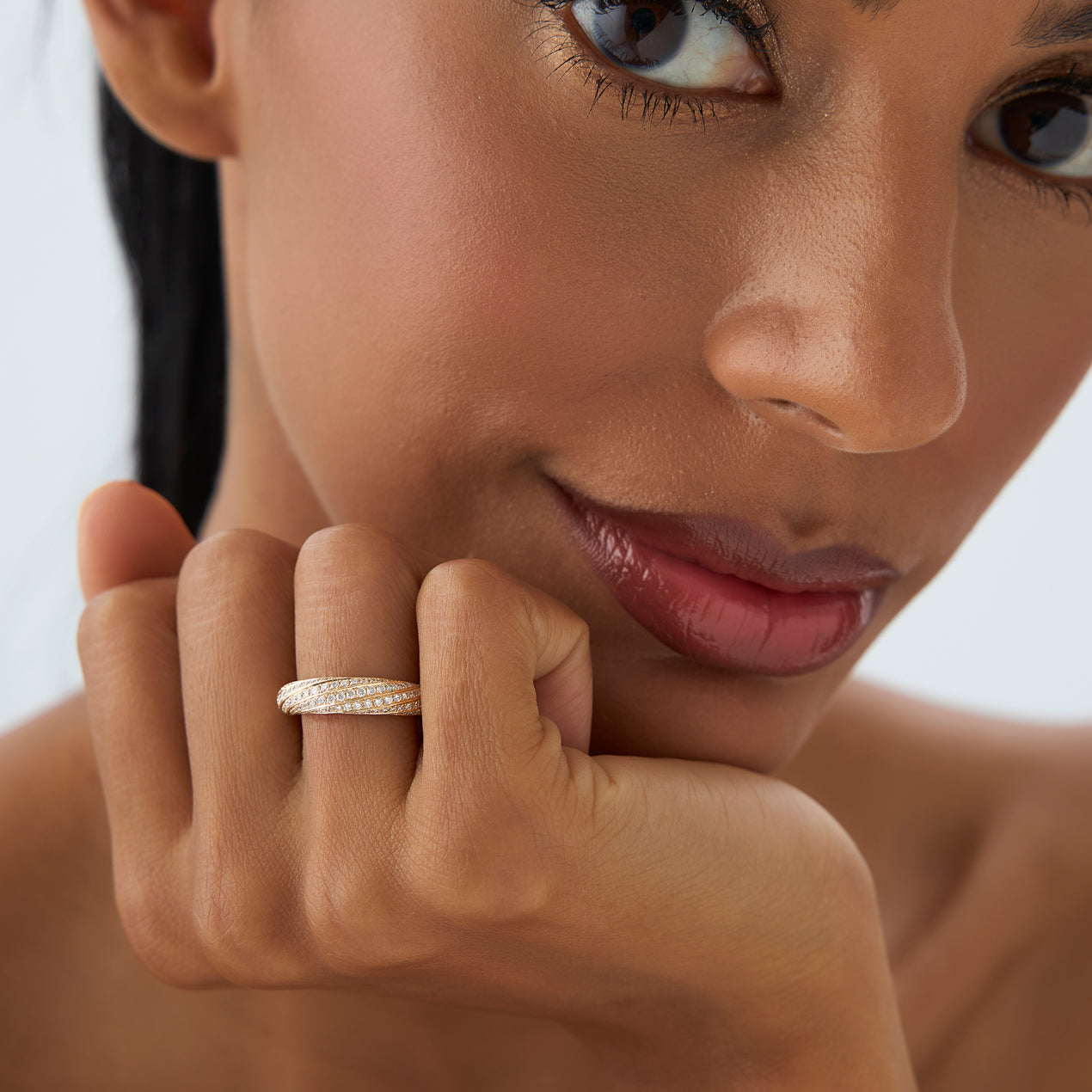 Twist Design Pave Diamond Ring | 14k Gold Stackable Statement Ring | Micro-Pave Full Circle Band | Gift for Her