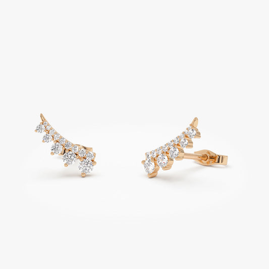Graduating Diamond Ear Climber | 14K Gold Stackable Stud Earrings | Dainty Crawler Earrings for Women | Gift Idea