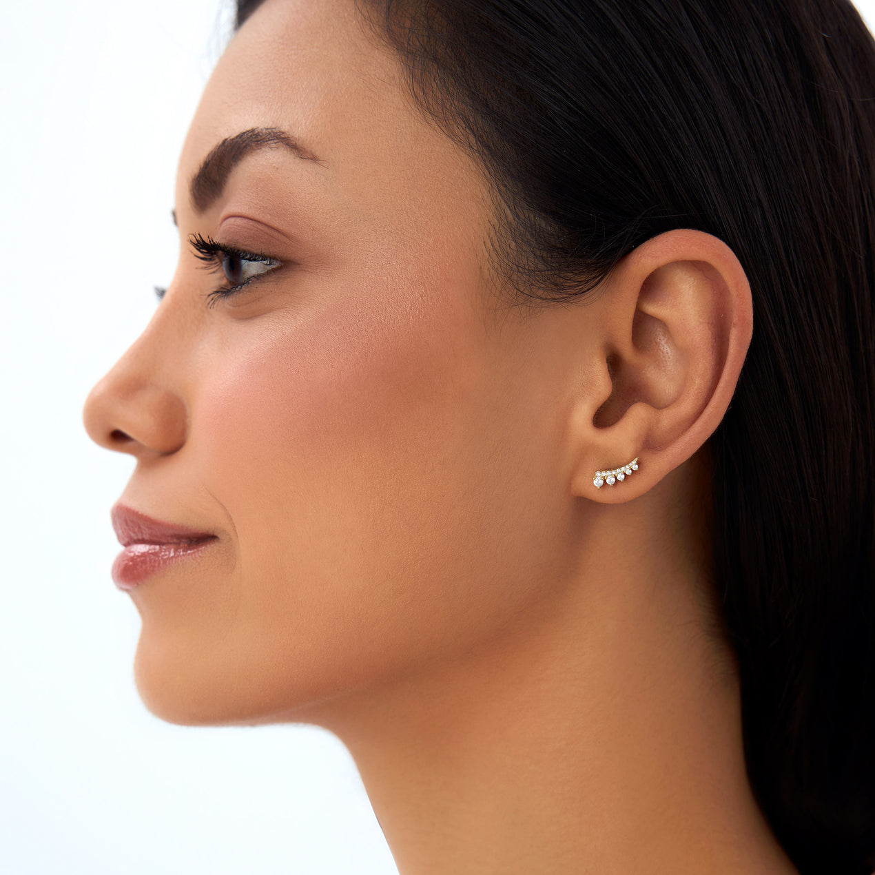14k Graduating Diamond Ear Climber Studs