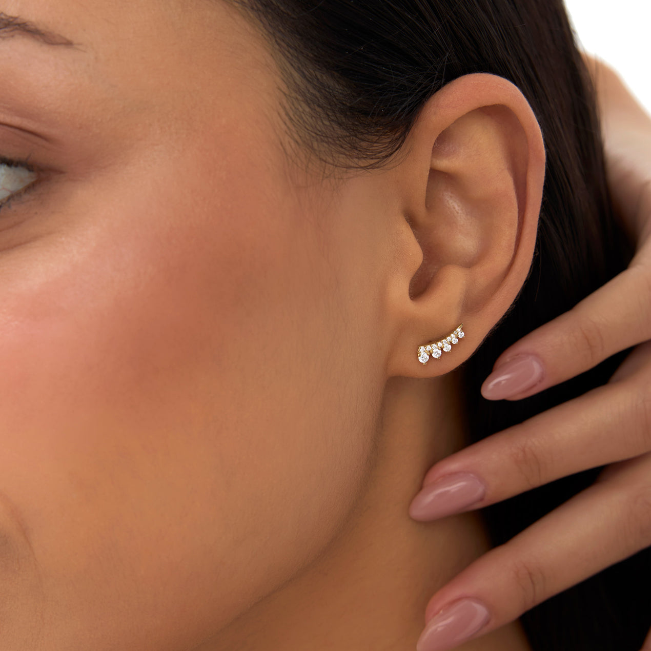14k Graduating Diamond Ear Climber Studs