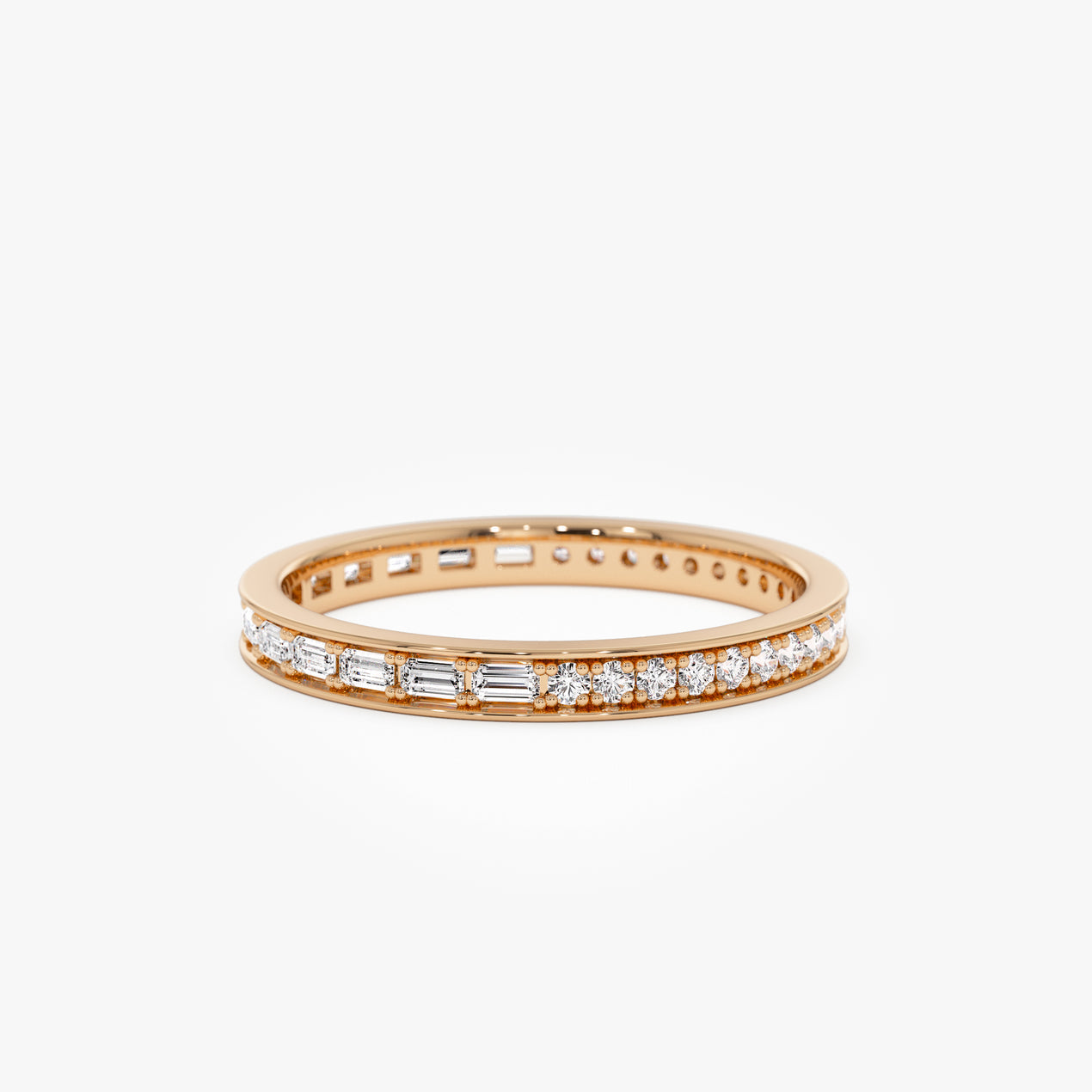 14k Half Baguette Half Round Diamond Eternity Band