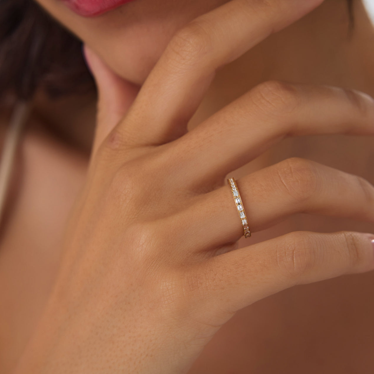 14k Half Baguette Half Round Diamond Eternity Band