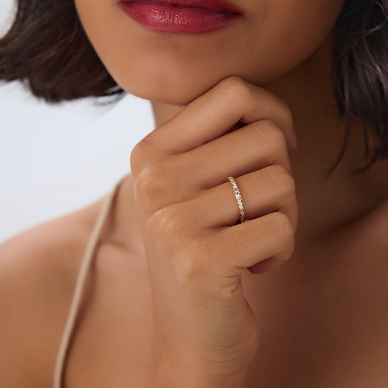 14k Half Baguette Half Round Diamond Eternity Band