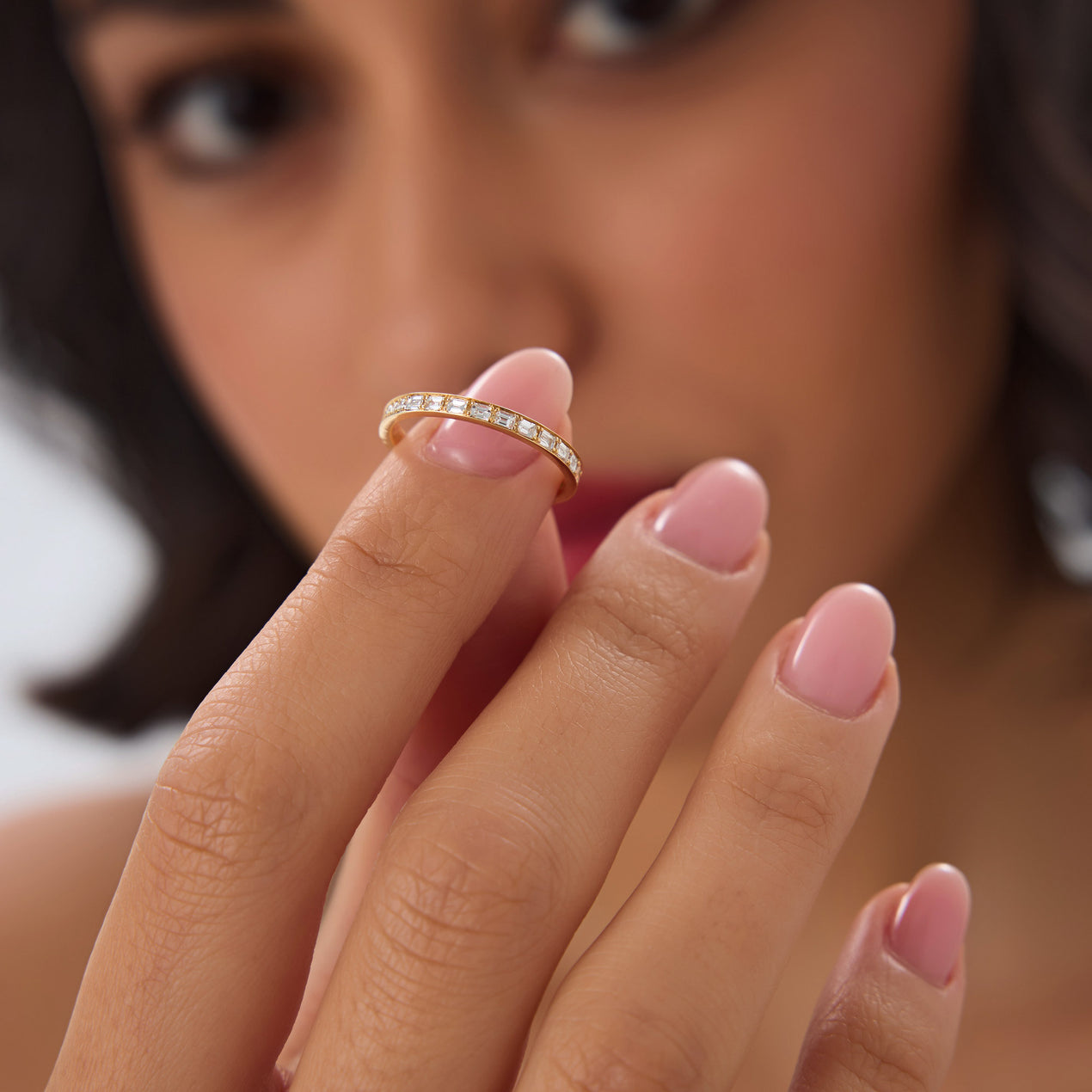 14k Half Baguette Half Round Diamond Eternity Band