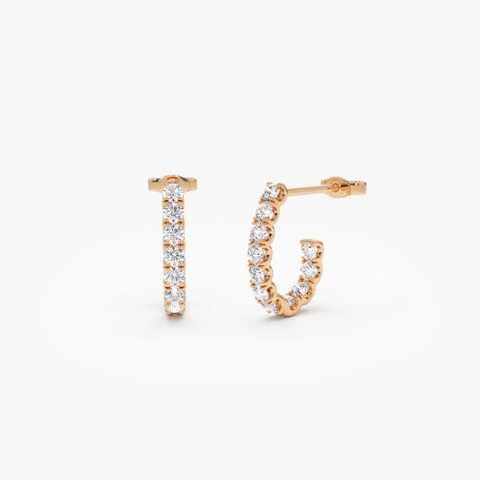 Inside Out Diamond Stud Earrings | Half Hoop Earrings Gift for Her | 14K Gold Minimalist Daily Earrings