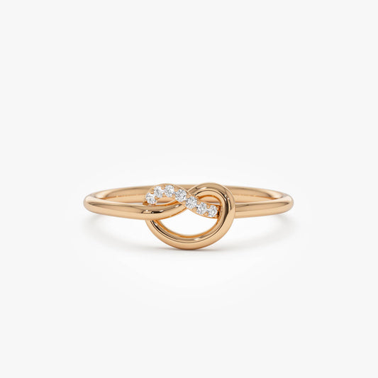 Love Knot Diamond Ring | 14K Gold Eternal Symbol Stackable Band | Anniversary Gift for Her | Diamond Jewelry