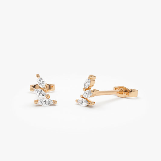 Marquise Diamond Ear Crawler | 14K Gold Mini Ear Climber Earrings | Dainty Stackable Ear Jewelry Gift for Her