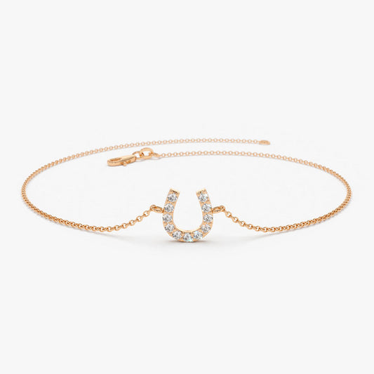 Mini Horseshoe Diamond Bracelet | 14K Gold Lucky Charm Jewelry | Dainty Stackable Gift for Her