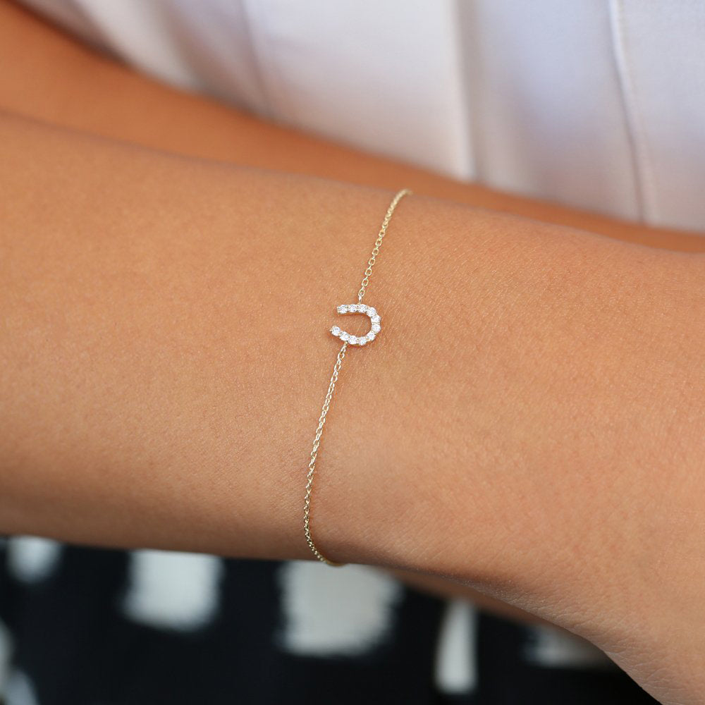 Mini Horseshoe Diamond Bracelet | 14K Gold Lucky Charm Jewelry | Dainty Stackable Gift for Her