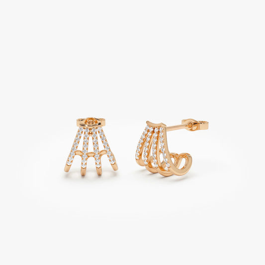 Multi Huggie Hoop Earrings | 14K Gold Stacking Diamond Earrings | 3-Piece Huggie Set for Women