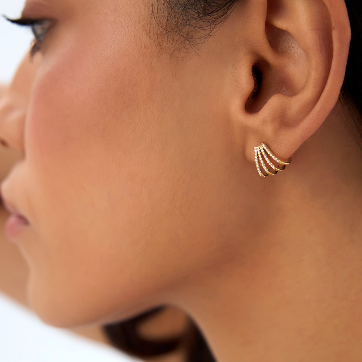 Multi Huggie Hoop Earrings | 14K Gold Stacking Diamond Earrings | 3-Piece Huggie Set for Women