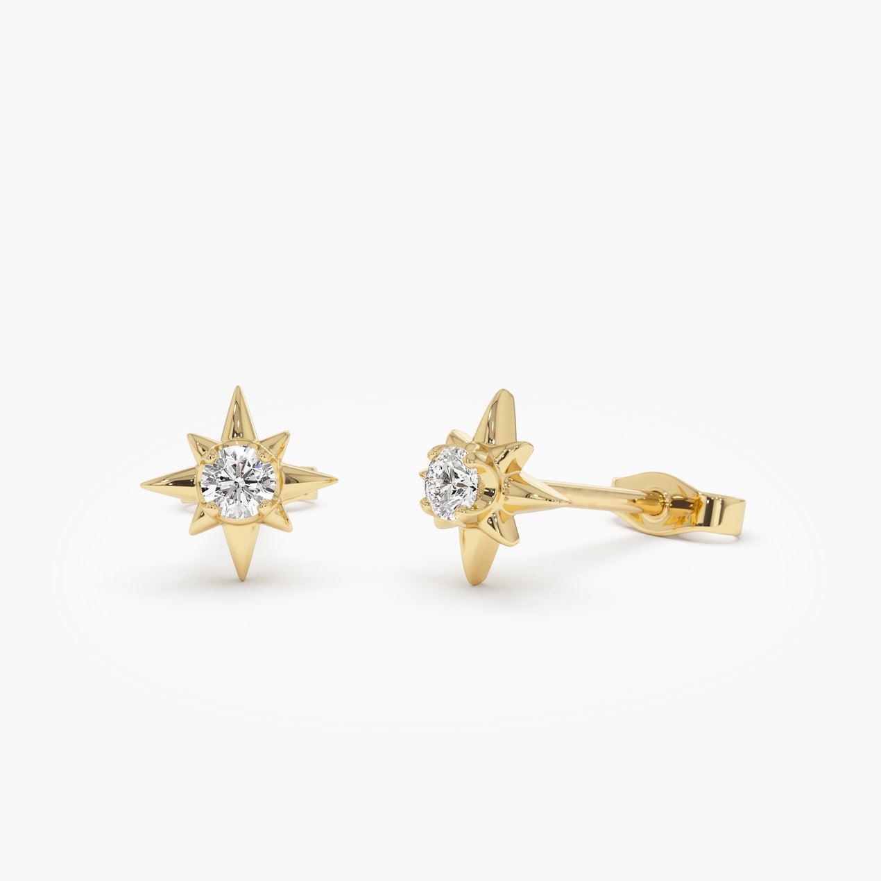 North Star Diamond Stud Earrings | 14K Gold Celestial Inspired Studs | Minimalist Earrings Gift for Women