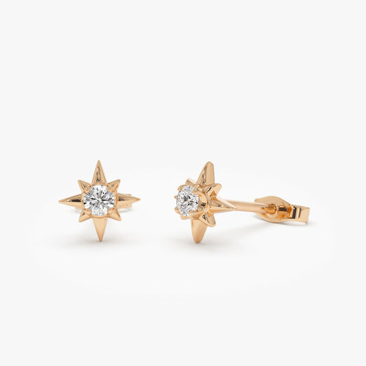 North Star Diamond Stud Earrings | 14K Gold Celestial Inspired Studs | Minimalist Earrings Gift for Women