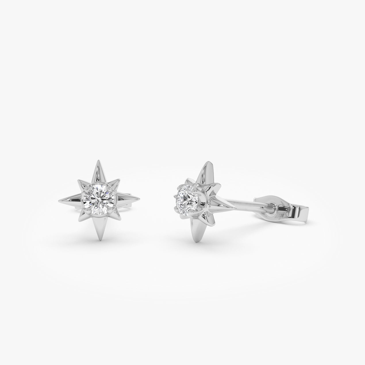 North Star Diamond Stud Earrings | 14K Gold Celestial Inspired Studs | Minimalist Earrings Gift for Women