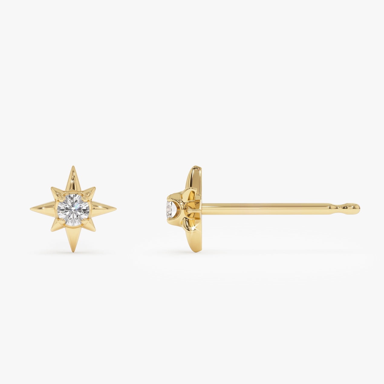 North Star Diamond Stud Earrings | 14K Gold Celestial Inspired Studs | Minimalist Earrings Gift for Women