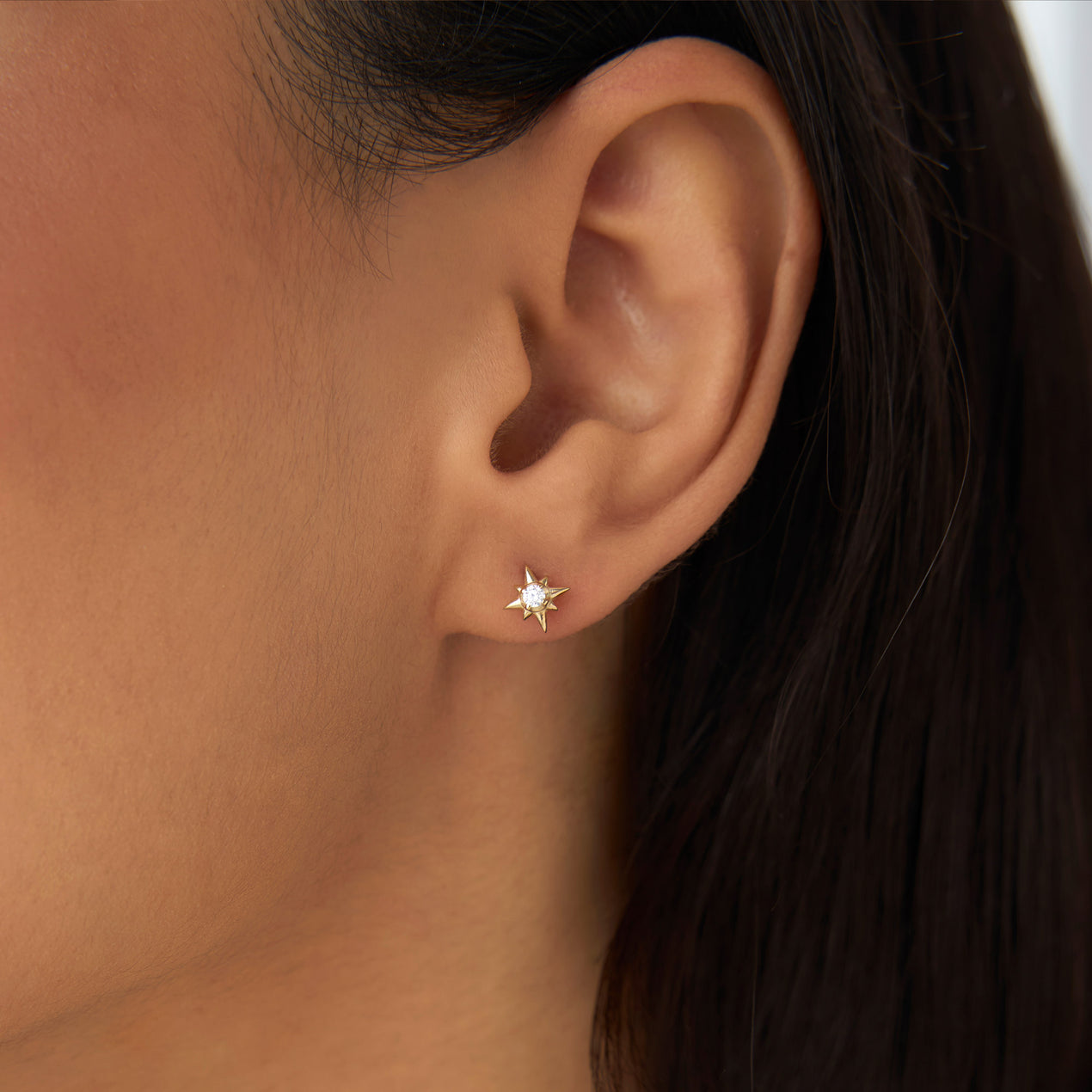 North Star Diamond Stud Earrings | 14K Gold Celestial Inspired Studs | Minimalist Earrings Gift for Women
