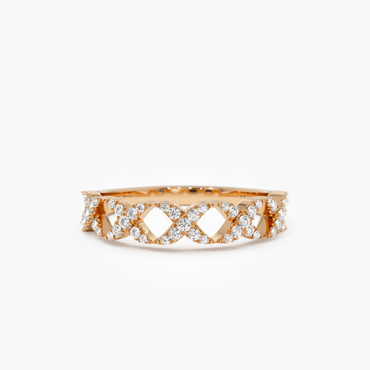 X Symbol Diamond Ring | 14k Gold Pave Set Round Diamonds | Stackable Statement Ring | Gift for Her