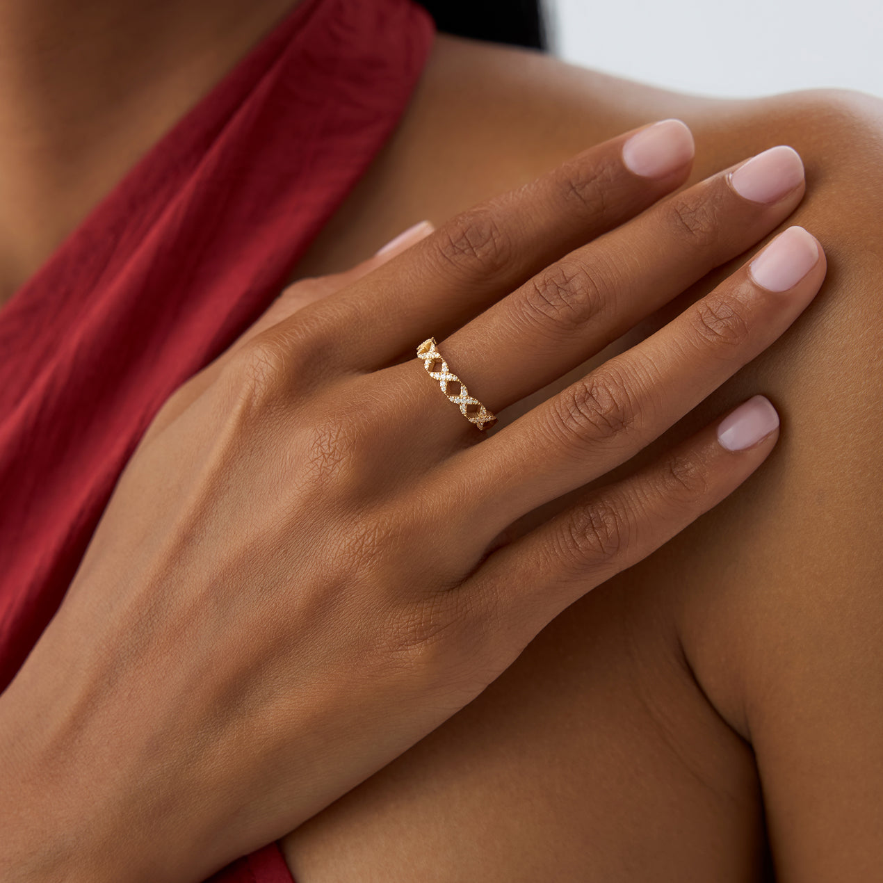 X Symbol Diamond Ring | 14k Gold Pave Set Round Diamonds | Stackable Statement Ring | Gift for Her