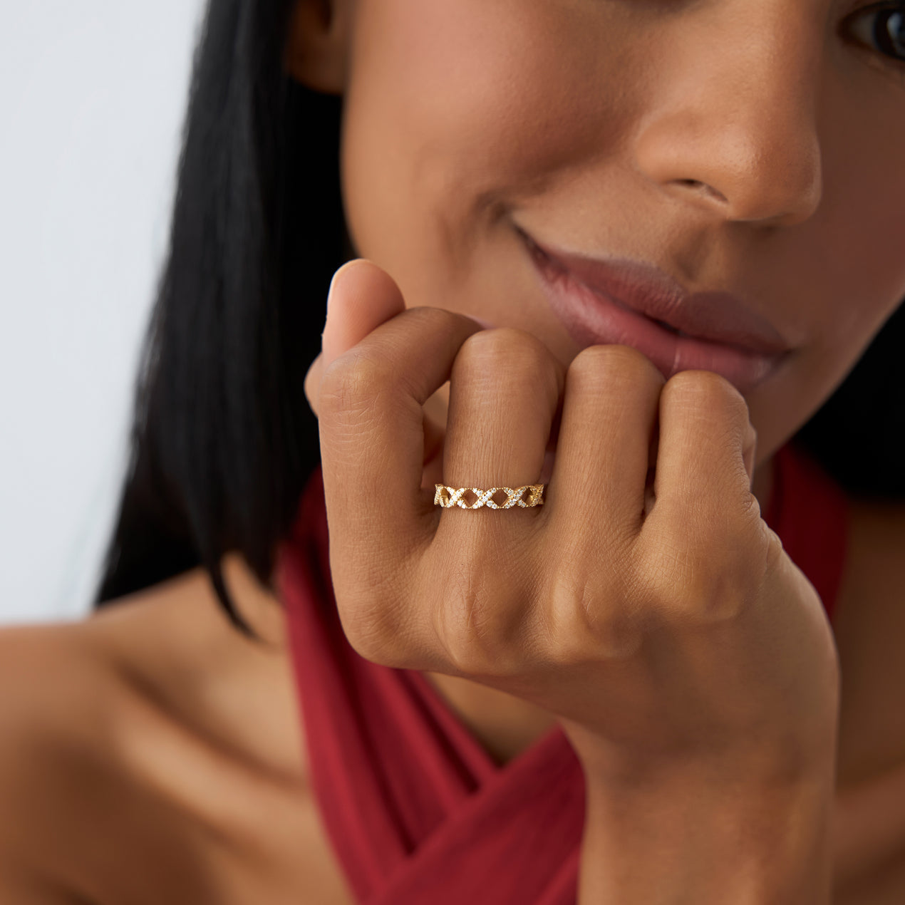 X Symbol Diamond Ring | 14k Gold Pave Set Round Diamonds | Stackable Statement Ring | Gift for Her