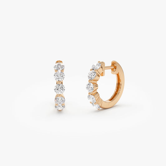 Shared Prong Diamond Hoop Earrings | 14K Gold Continuous Circle Earrings | Wedding Everyday Sparkling Hoops