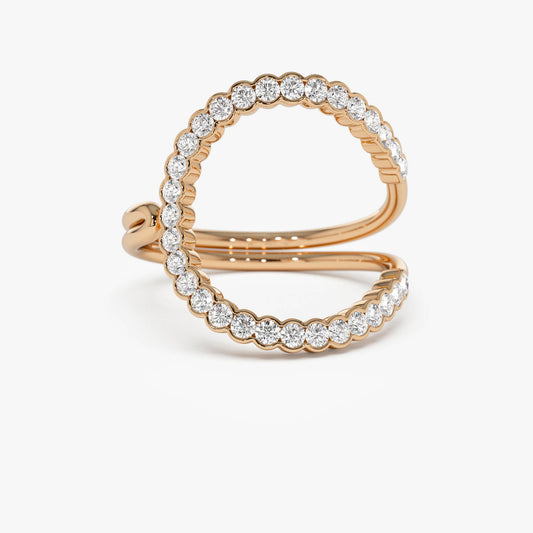 Half Bezel Diamond Ring | 14k Gold Unique Setting Stackable Band | Secure Wedding Ring Gift for Her