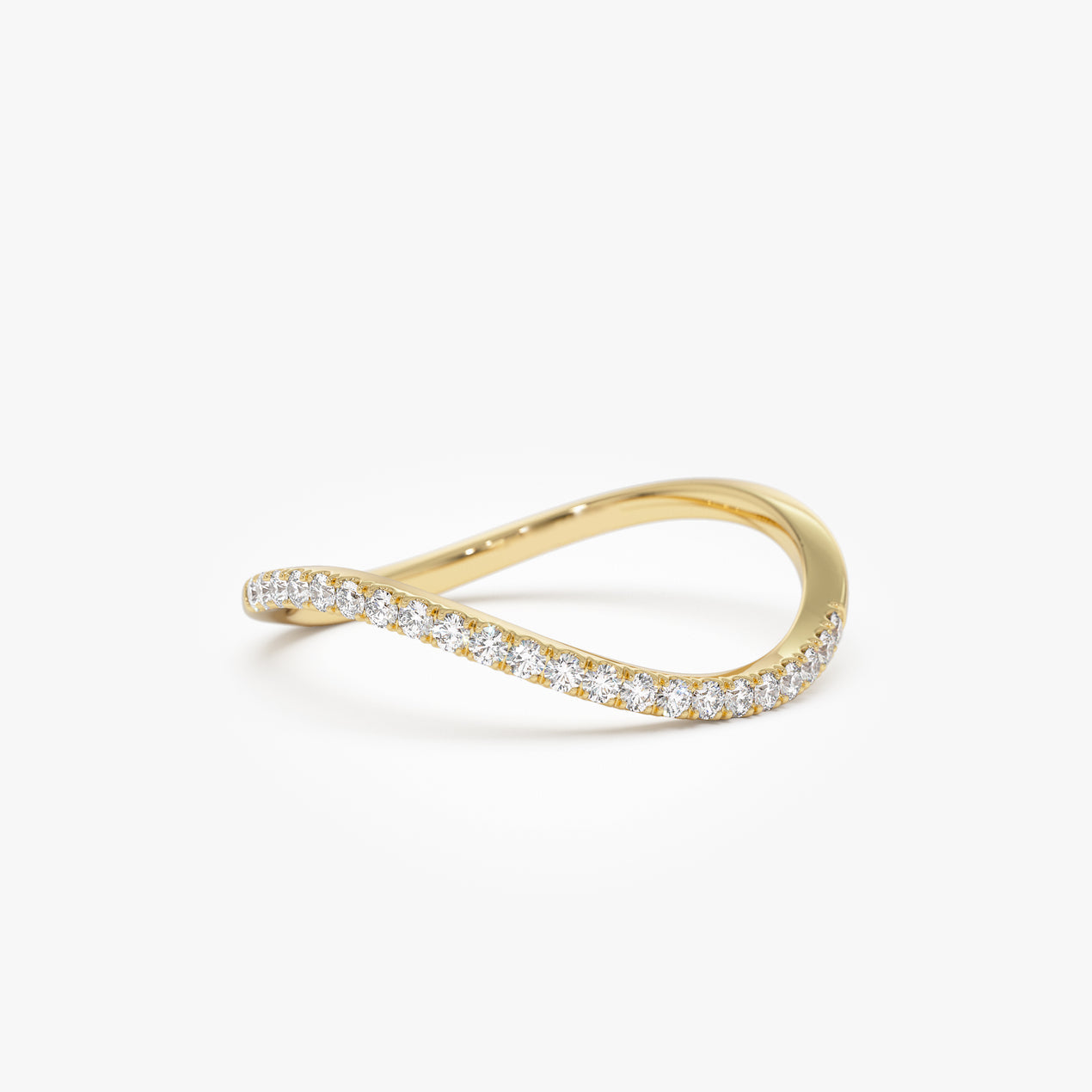 Micro Pave Wave Ring | 14k Gold Dainty Stackable Band | Diamond Minimalist Ring for Women