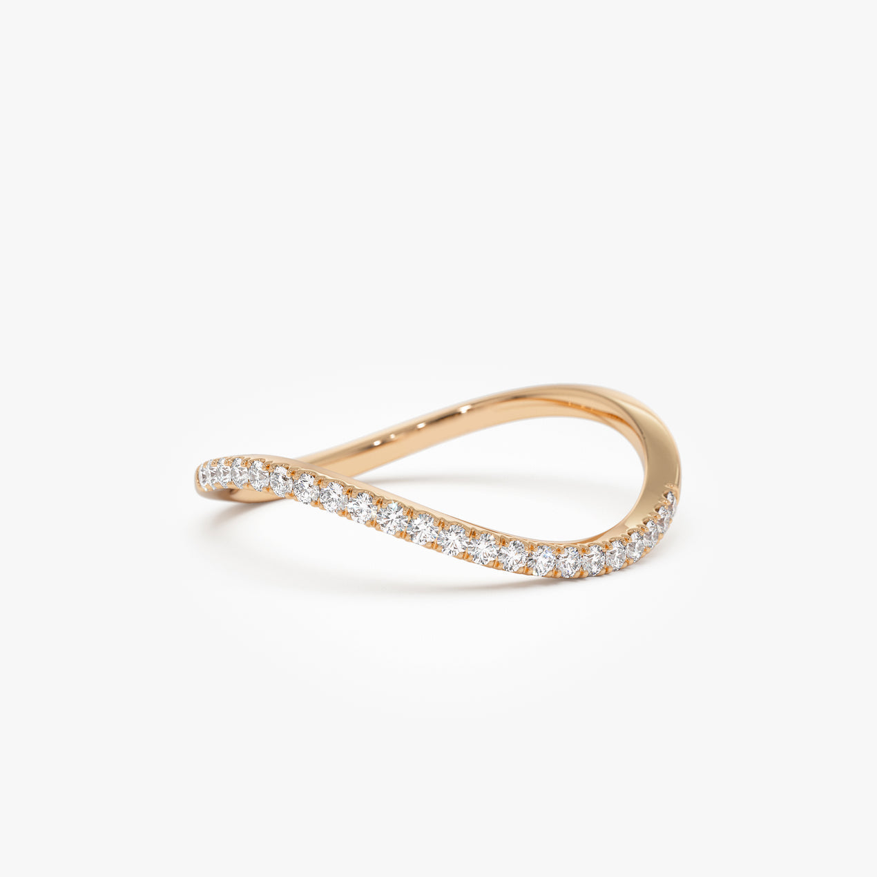 Micro Pave Wave Ring | 14k Gold Dainty Stackable Band | Diamond Minimalist Ring for Women