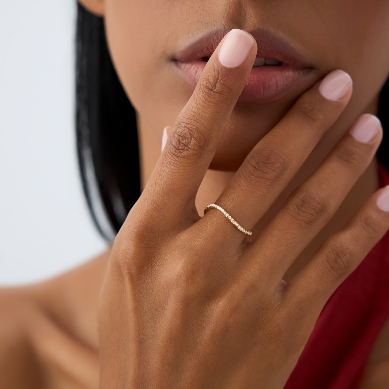 Micro Pave Wave Ring | 14k Gold Dainty Stackable Band | Diamond Minimalist Ring for Women