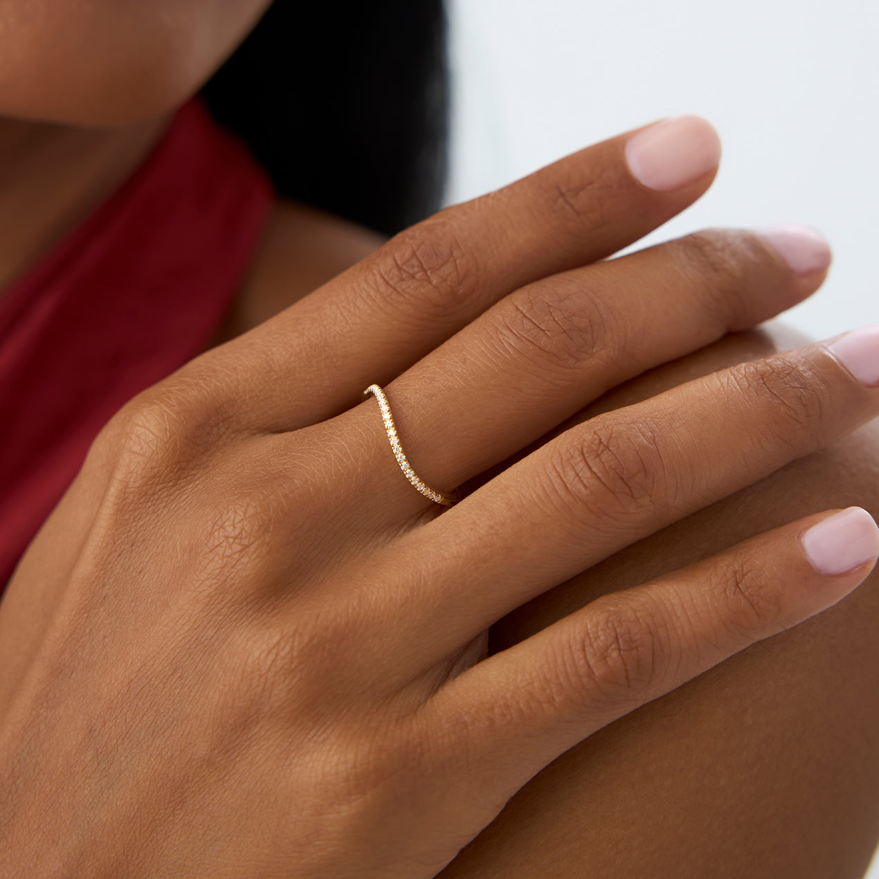 Micro Pave Wave Ring | 14k Gold Dainty Stackable Band | Diamond Minimalist Ring for Women